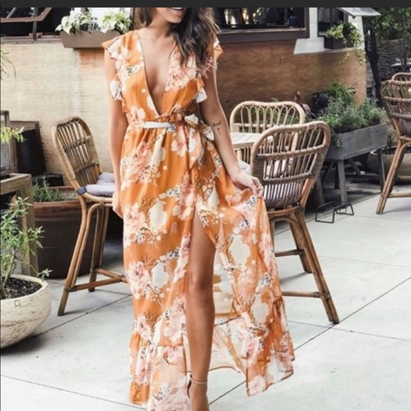 Mustard Floral Maxi Dress. - Picture 3 of 7